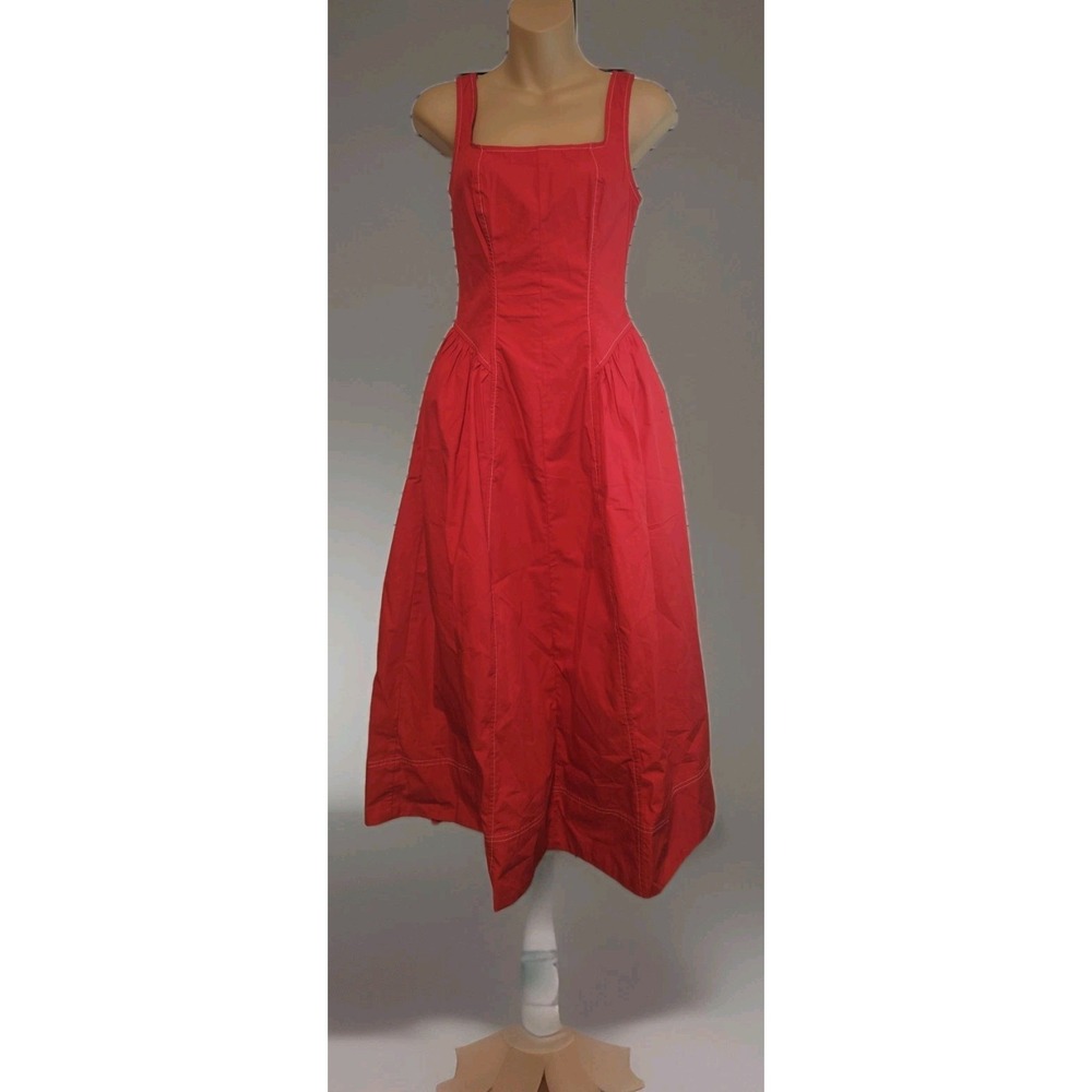 Free Assembly XS 0-2 Sleeveless Paneled Red Maxi Dress Smocked Back 100% Cot NWT